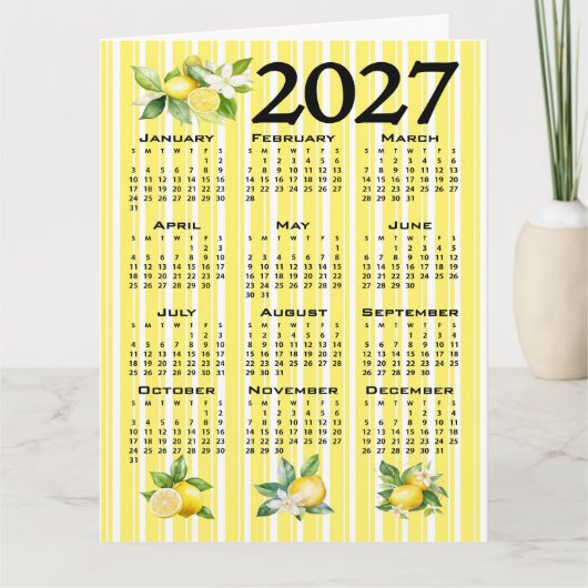 2027年カレンダー イタリアンスタイル レモン イエローストライプス カード (正面)
