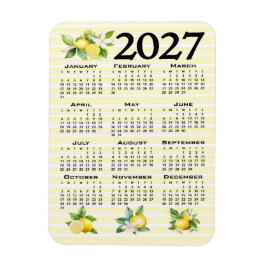 2027年カレンダー イタリアンスタイル レモン イエローストライプス マグネット