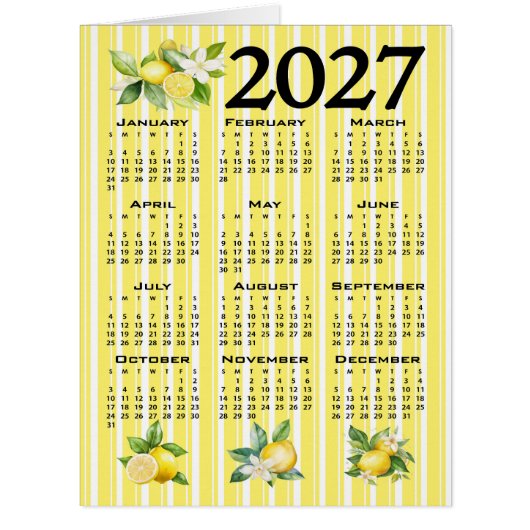 2027年カレンダー イタリアンスタイル レモン イエローストライプ (正面)