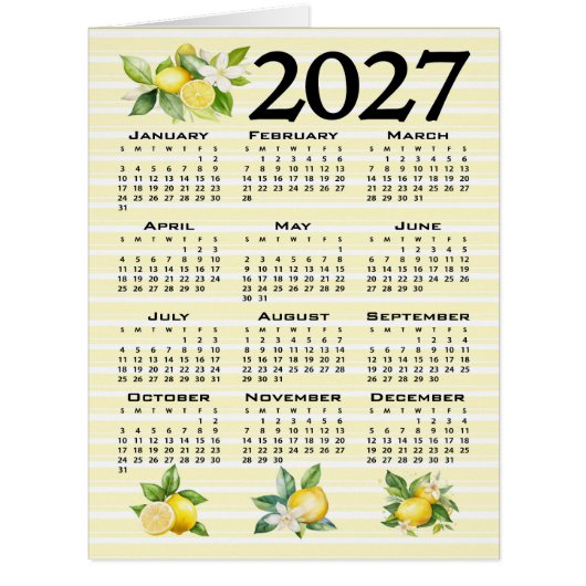 2027年カレンダー イタリアンスタイル レモン イエローストライプ (正面)