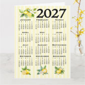 2027年カレンダー イタリアンスタイル レモン イエローストライプ カード (黄色い花)