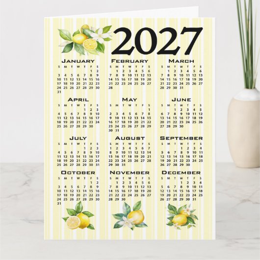 2027年カレンダー イタリアンスタイル レモン イエローストライプ カード (正面)