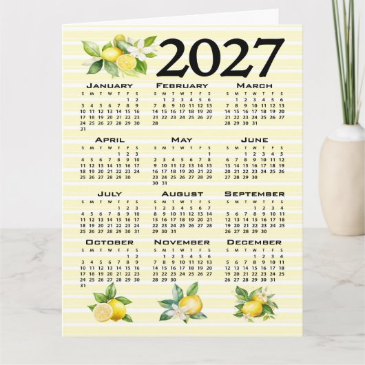 2027年カレンダー イタリアンスタイル レモン イエローストライプ カード (正面)