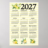 2027年カレンダー イタリアンスタイル レモン イエローストライプ ポスター (正面)