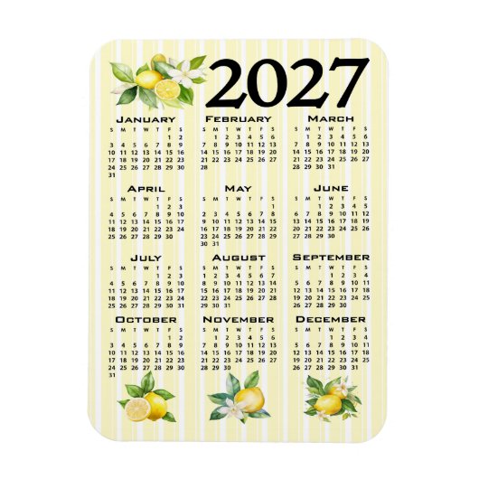 2027年カレンダー イタリアンスタイル レモン イエローストライプ マグネット (縦)