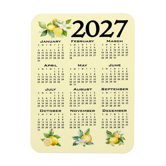 2027年カレンダー イタリアンスタイル レモン イエロー マグネット (縦)