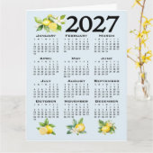 2027年カレンダー イタリアンスタイル レモン ブルー背景 カード (黄色い花)