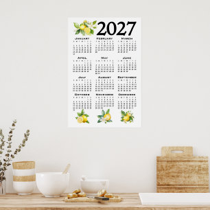 2027年カレンダー イタリアンスタイル レモン 白 ポスター