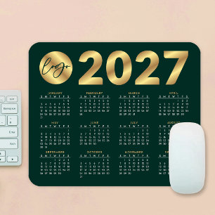 2027年カレンダー エメラルドグリーンとゴールドのビジネス ロゴ マウスパッド