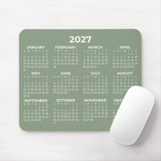 2027年カレンダー エレガント セージグリーン 全年表示 マウスパッド (マウス)