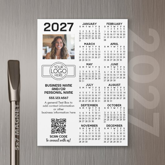 2027年カレンダー オフィスロゴ、QRコード、写真など
