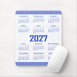 2027年カレンダー ギリシャのフレア模様 ギリシャブルー×ホワイト マウスパッド