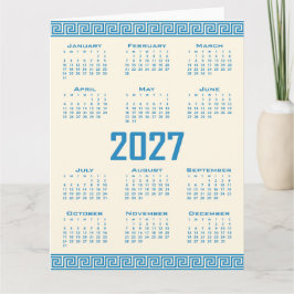 2027年カレンダー ギリシャのフレットコスミックラテのブルー カード