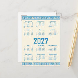 2027年カレンダー ギリシャのフレットコスミックラテのブルー ポストカード