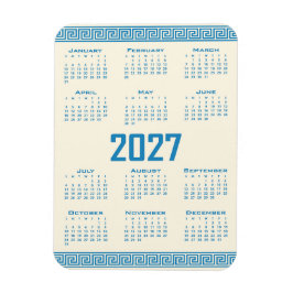 2027年カレンダー ギリシャのフレット模様、コズミック・ラテ地にブルー マグネット