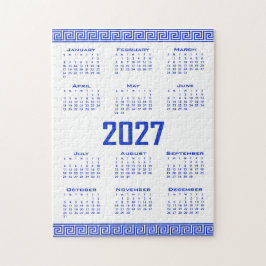 2027年カレンダー ギリシャ柄 ブルー×ホワイト ジグソーパズル