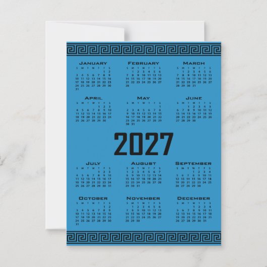 2027年カレンダー ギリシャ模様 ブラック×コスモスブルー マグネット招待状 (正面)