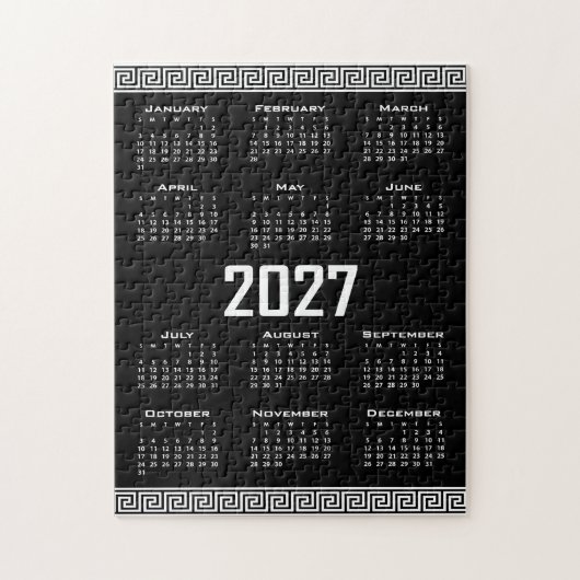 2027年カレンダー ギリシャ模様 白黒 ジグソーパズル (縦)