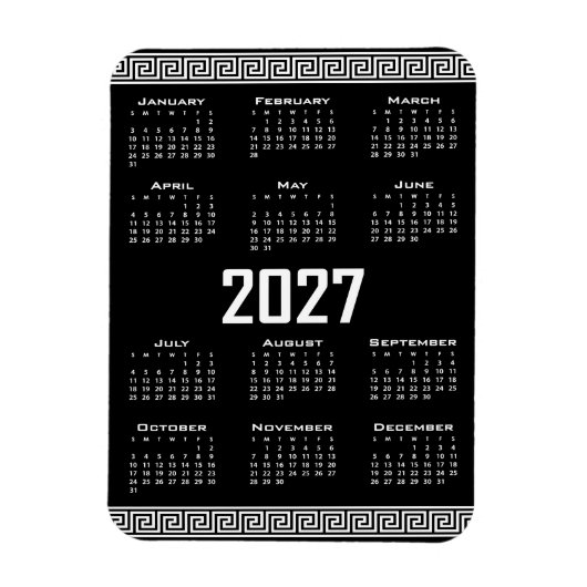 2027年カレンダー ギリシャ模様 白黒 マグネット (縦)