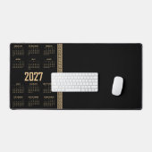 2027年カレンダー ギリシャ模様 黒地にベージュ デスクマット (キーボード&マウス)