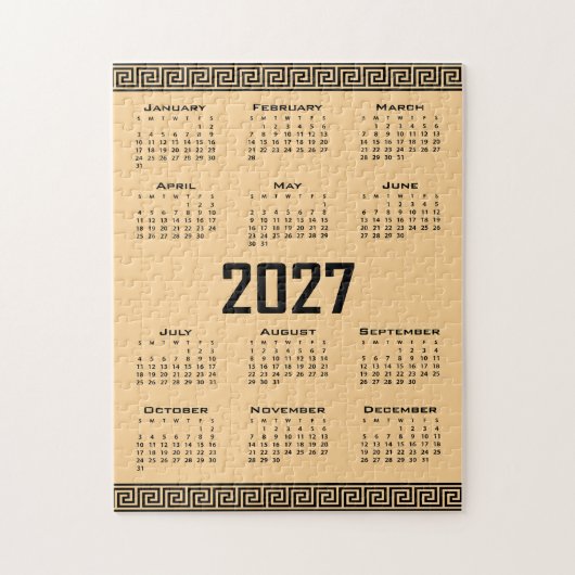 2027年カレンダー ギリシャ模様 黒×ベージュ ジグソーパズル (縦)