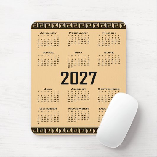 2027年カレンダー ギリシャ模様 黒×ベージュ マウスパッド (マウス)