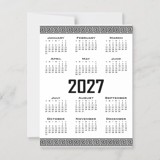2027年カレンダー ギリシャ模様 黒 白 マグネット招待状 (正面)