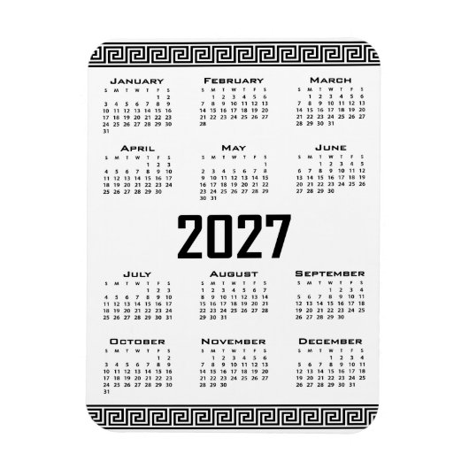 2027年カレンダー ギリシャ模様 黒 白 マグネット (縦)