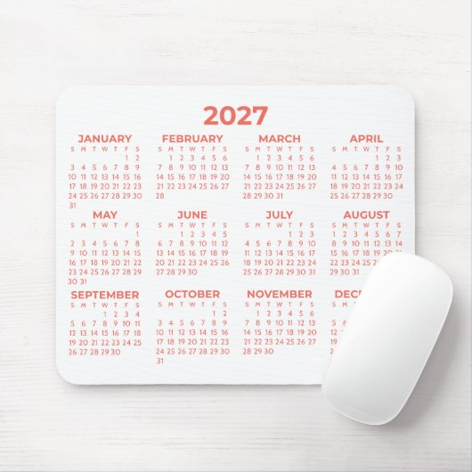 2027年カレンダー コーラルホワイト マウスパッド (マウス)
