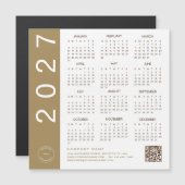 2027年カレンダー ゴールドテキスト QRコード 会社ロゴ (正面/裏面)