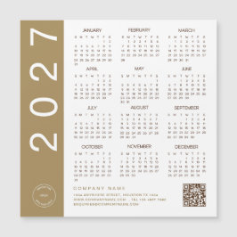 2027年カレンダー ゴールドテキスト QRコード 会社ロゴ