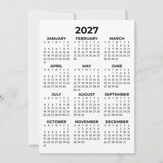 2027年カレンダー(シンプル・シンプルデザイン) 招待状 (正面)
