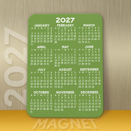 2027年カレンダー - シンプル モダン グリーン ホワイト マグネット