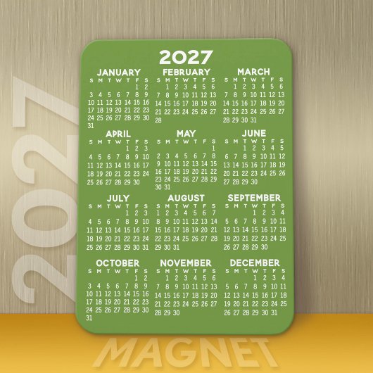 2027年カレンダー - シンプル モダン グリーン ホワイト マグネット