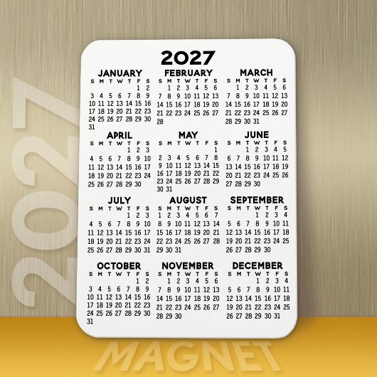 2027年カレンダー - シンプル モノクロ マグネット