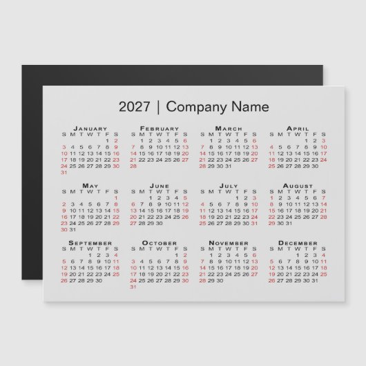 2027年カレンダー ビジネス名 グレー マグネット (正面/裏面)