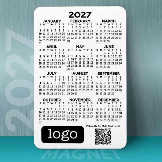 2027年カレンダー ビジネス ロゴとQRコード付き マグネット
