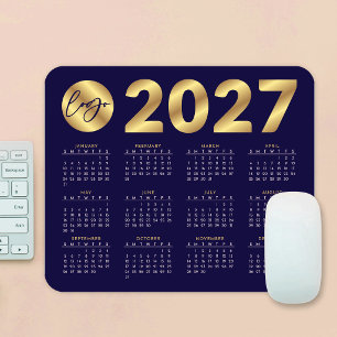 2027年カレンダー ビジネス ロゴ ネイビー＆ゴールド コーポレート マウスパッド