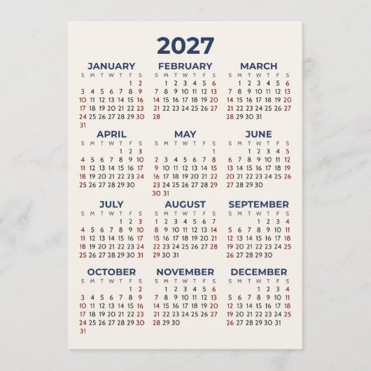 2027年カレンダー フルイヤー カラーオーダー カード (正面)
