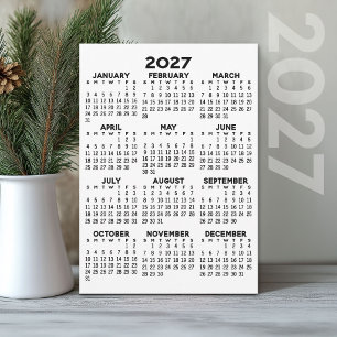 2027年カレンダー フルイヤー ビュー - ベーシック ミニマル カード