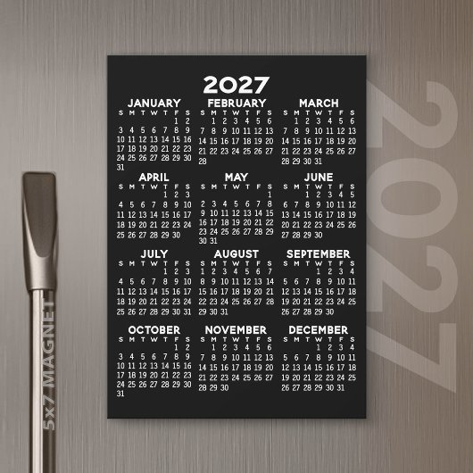 2027年カレンダー ブラック マグネット カード