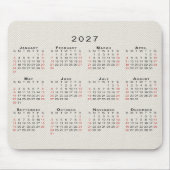 2027年カレンダー ベージュのキャンバス調 マウスパッド (正面)