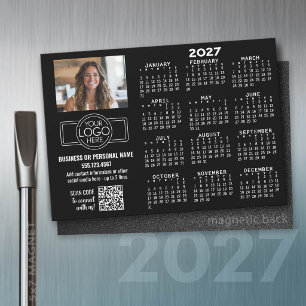 2027年カレンダー マグネット - ロゴ、QRコード、写真 ブラック