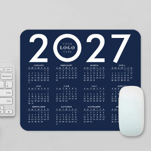 2027年カレンダー ミニマリスト ビジネス ロゴ ネイビーブルー マウスパッド