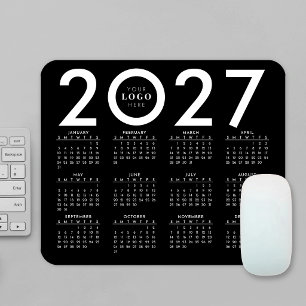 2027年カレンダー ミニマリスト ビジネス ロゴ 黒 白 マウスパッド