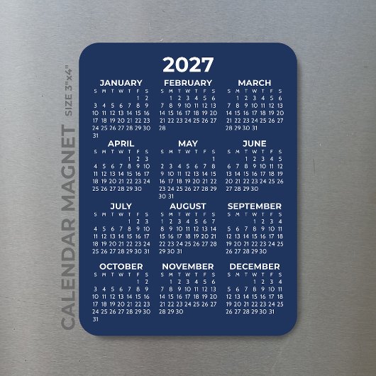 2027年カレンダー(ミニ・ネイビーブルー)基本デザイン マグネット