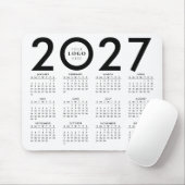 2027年カレンダー モダン ビジネス ロゴ 黒 白 マウスパッド (マウス)