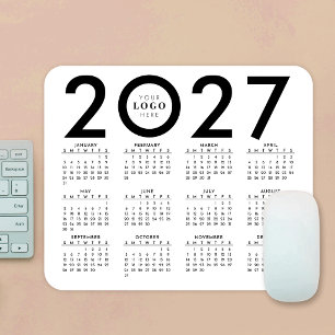 2027年カレンダー モダン ビジネス ロゴ 黒 白 マウスパッド