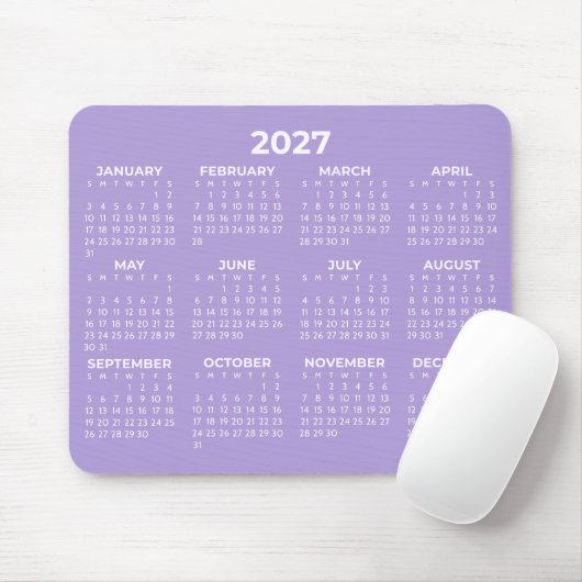 2027年カレンダー ラベンダー ホワイト マウスパッド (マウス)