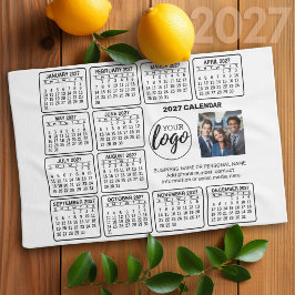 2027年カレンダー - ロゴと写真ビジネス キッチンタオル
